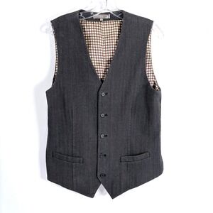 Fossil Brand Men's Dark Gray Herringbone Pattern Vest With Plaid Lining Size M